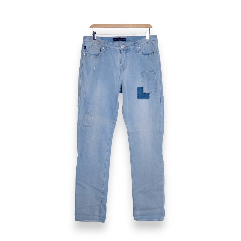 Rock & Republic Light Wash Straight Leg Patchwork Jeans Size 14